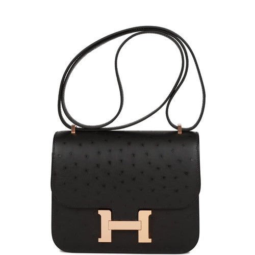 Hermes Constance 18 Black Ostrich Rose Gold Hardware