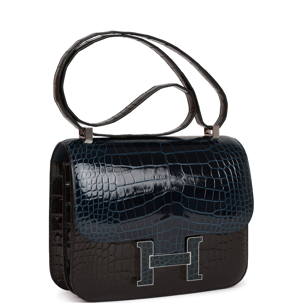 Hermes Constance 24 Tri-Color Black, Bleu Baltique and Vert Rousseau Shiny Alligator Palladium Hardware