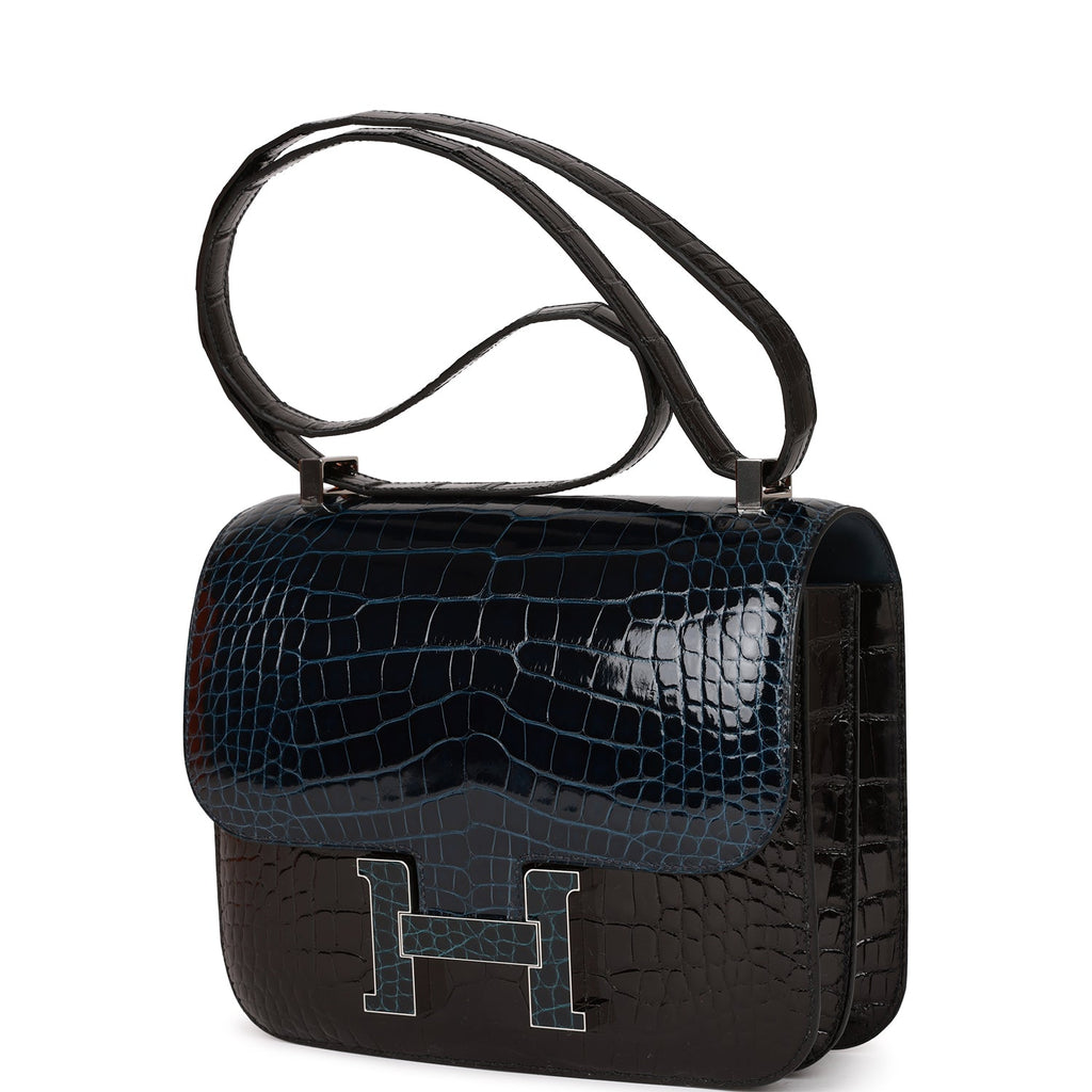 Hermes Constance 24 Tri-Color Black, Bleu Baltique and Vert Rousseau Shiny  Alligator Palladium Hardware