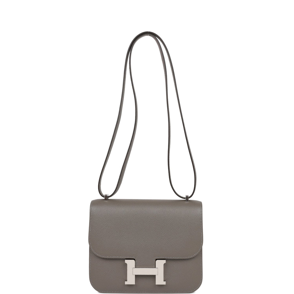 HERMÈS CONSTANCE 18CM GRIS MEYER Epsom Leather with Palladium Hardware