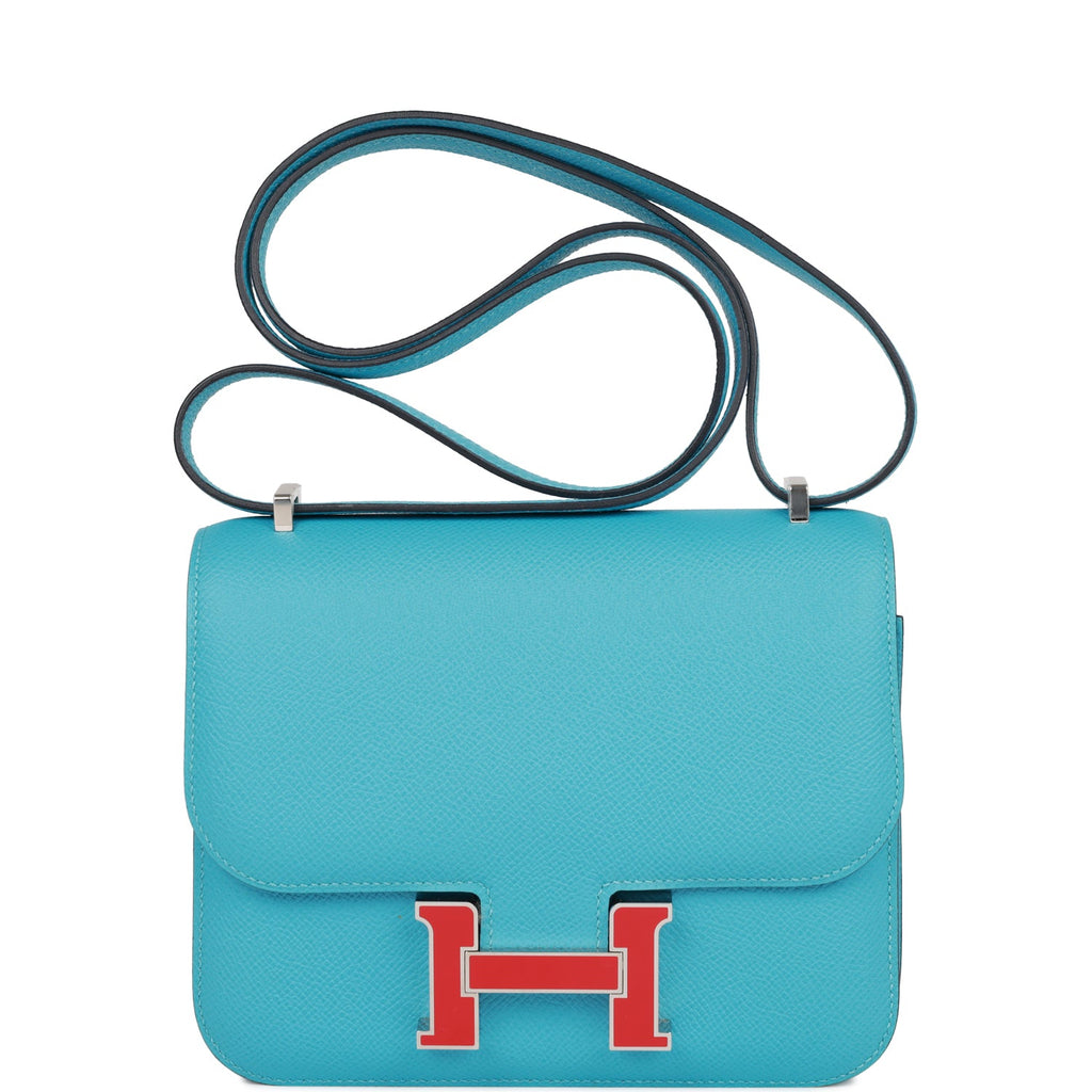 Hermes Constance 18, Blue Epsom Leather with Red and Palladium