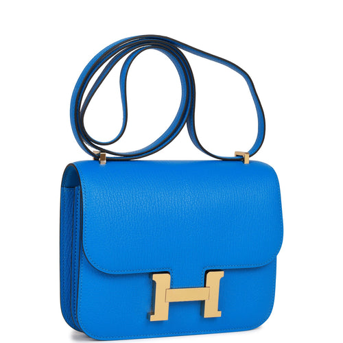 Hermes Constance 18 Bleu Hydra Chevre Gold Hardware