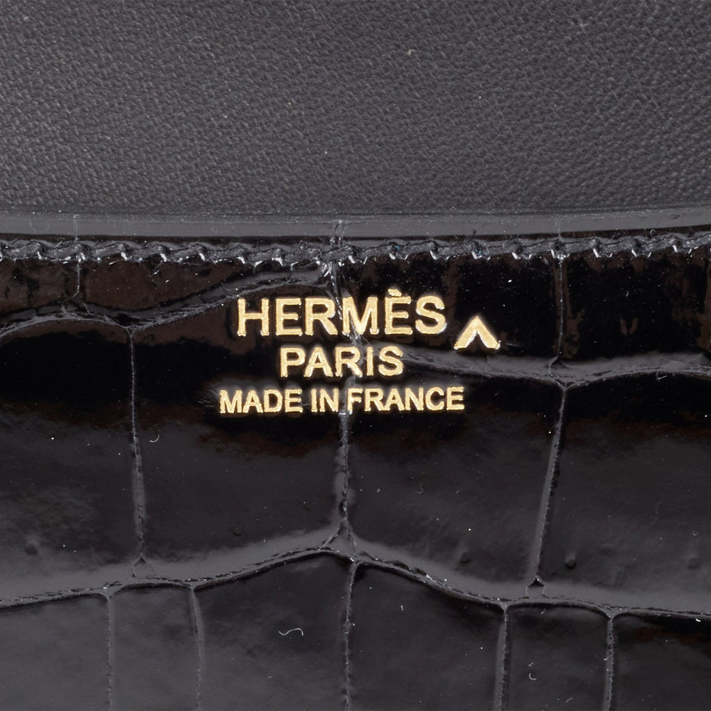 Hermès Constance 24 Shiny Black Noir Porosus with White Gold & Diamond  Hardware