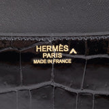 Hermes Constance 24 Black Shiny Porosus Crocodile Rose Gold Hardware