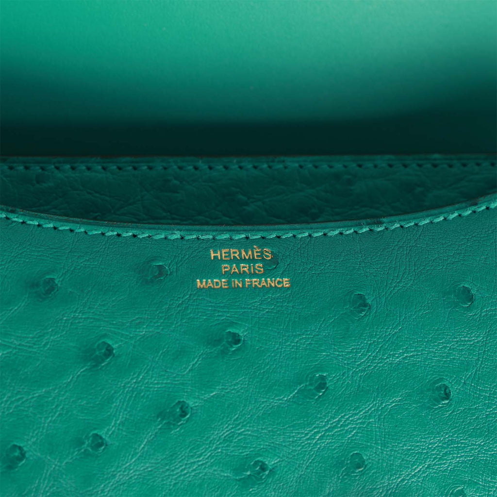 Hermès Constance Vert Criquet Ostrich to Go Wallet Gold Hardware, 2023 (Like New), Womens Handbag