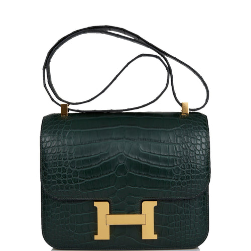 Hermes Constance 24 Vert Fonce Matte Alligator Gold Hardware