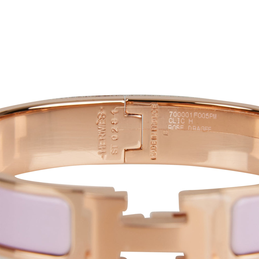 Hermes Enamel Narrow Clic H Bracelet Gold Rose Dragee - NOBLEMARS