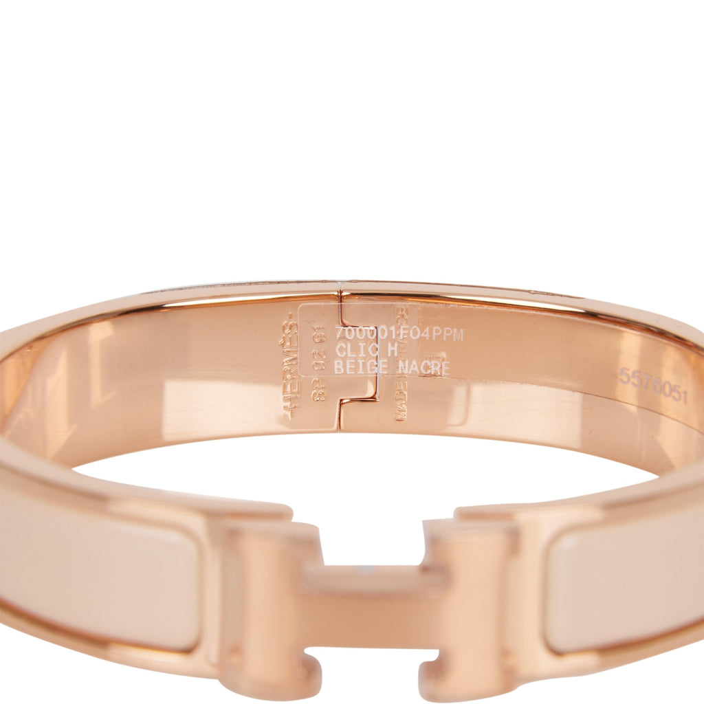 Hermes Beige Nacre Clic Clac H Narrow Enamel Bracelet PM RGHW – Madison ...