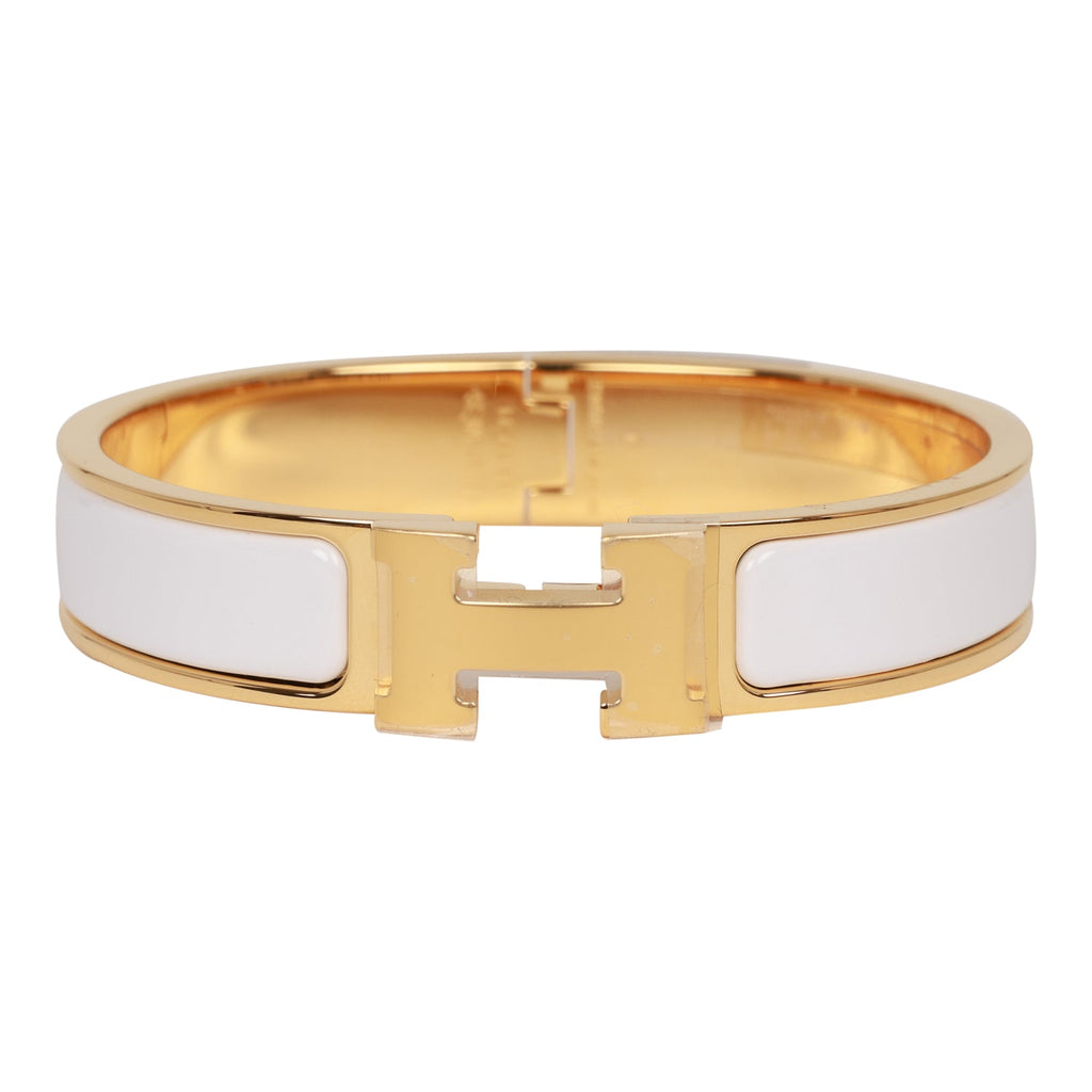 Hermes White Clic Clac H Narrow Enamel Bracelet PM GHW – Madison Avenue  Couture