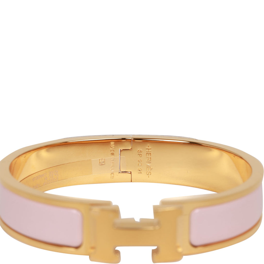 Hermes Rose Dragee Clic Clac H Narrow Enamel Bracelet Rose Gold PM –  Mightychic