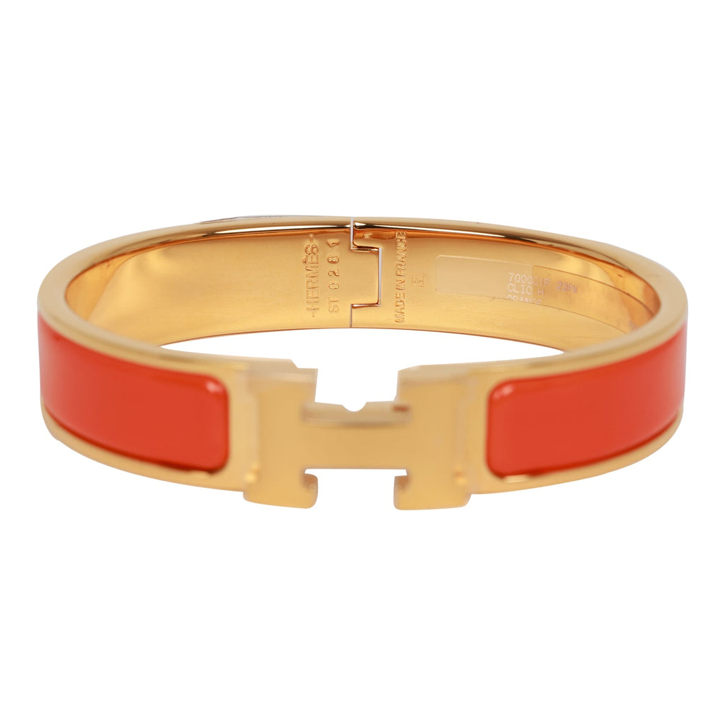 Hermes Orange Clic Clac H Narrow Enamel Bracelet PM GHW
