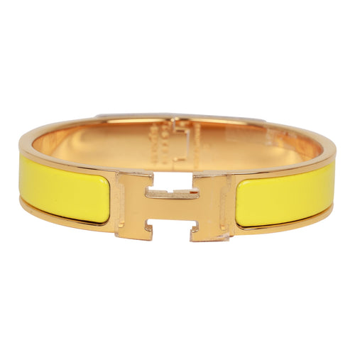Hermes Jaune Tennis Clic Clac H Narrow Enamel Bracelet PM GHW