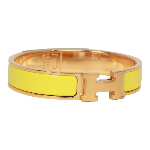 Hermes Jaune Tennis Clic Clac H Narrow Enamel Bracelet PM GHW