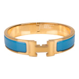 Hermes Bleu Album Clic Clac H Narrow Enamel Bracelet PM GHW