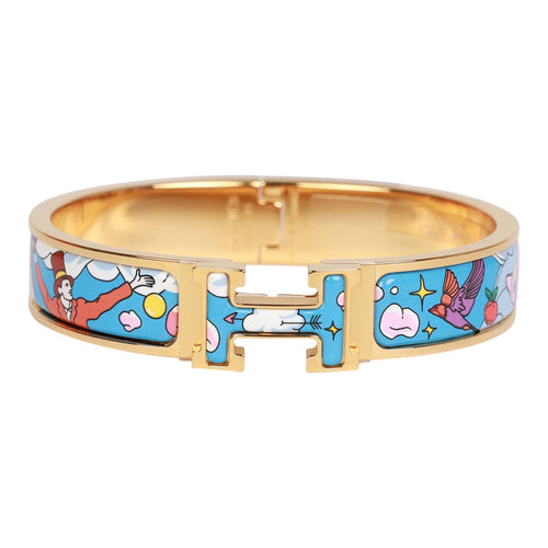 Hermes "Les Nuages Flamboyante" Clic Clac H Narrow Enamel Bracelet GHW