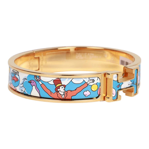 Hermes "Les Nuages Flamboyante" Clic Clac H Narrow Enamel Bracelet GHW