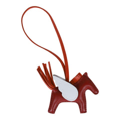 Hermes Rodeo Bag Charm PM Rouge Grenat, Cornaline, Bleu Brume Milo Lambskin