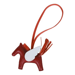 Hermes Rodeo Bag Charm PM Rouge Grenat, Cornaline, Bleu Brume Milo Lambskin