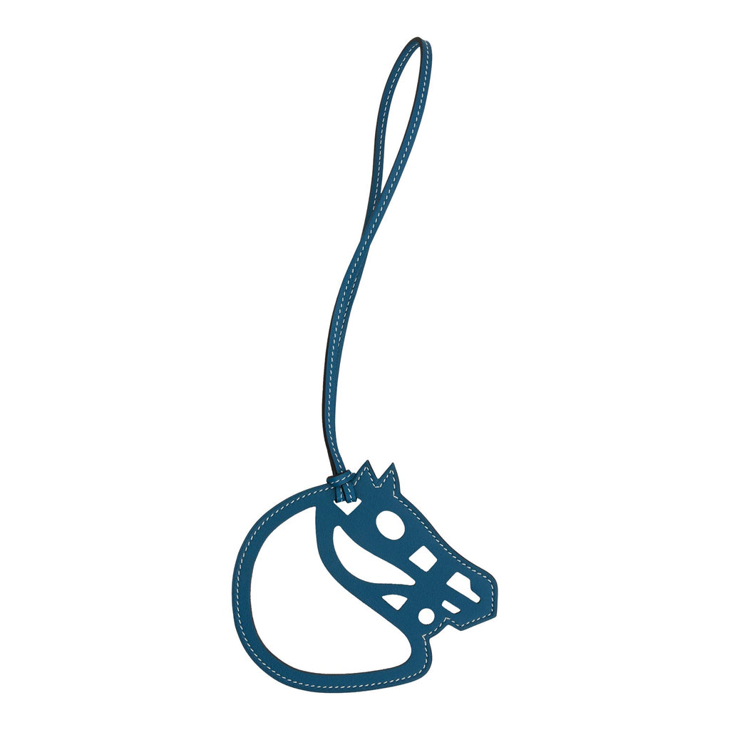 NWT! Hermes Tete de Cheval Blue Horse Head Charm & Bag