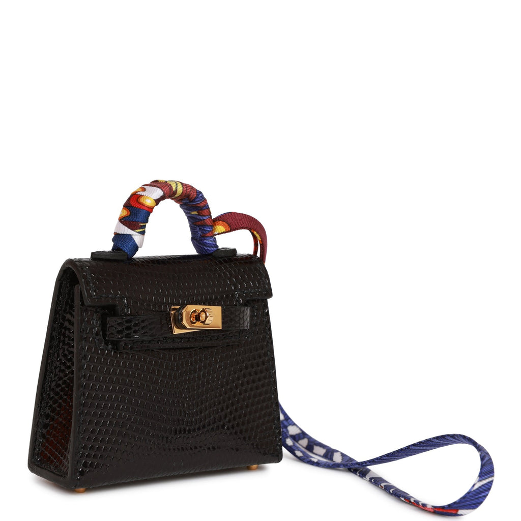 Hermès Black Salvator Lizard Micro Mini Kelly Twilly Bag Charm