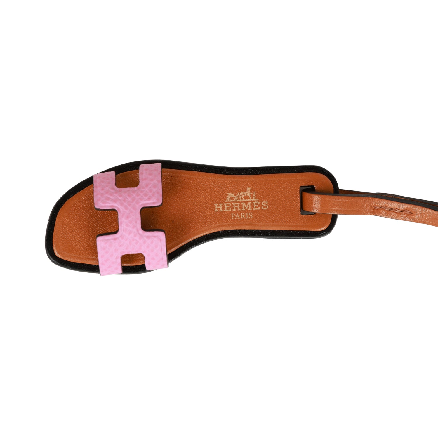 Porte-clés Charm Hermès Oran Nano - Cuir Marron Et Rose - Occasion Avec Boîte