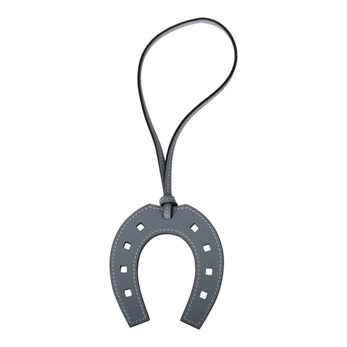 Hermes Paddock Bleu Lin Horseshoe Leather Bag Charm PM