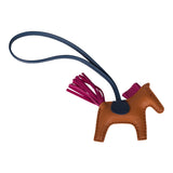 Hermes Gold/Bleu Nuit/Rose Pourpre Grigri Horse Rodeo Bag Charm PM