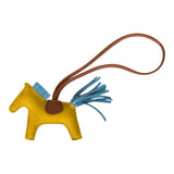Hermes Jaune de Naples/Celeste/Gold Grigri Horse Rodeo Bag Charm PM