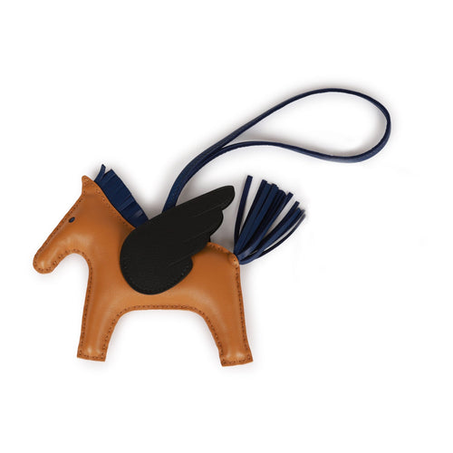 Hermes Sesame/Bleu Saphir/Black Pegasus Horse Rodeo Bag Charm PM