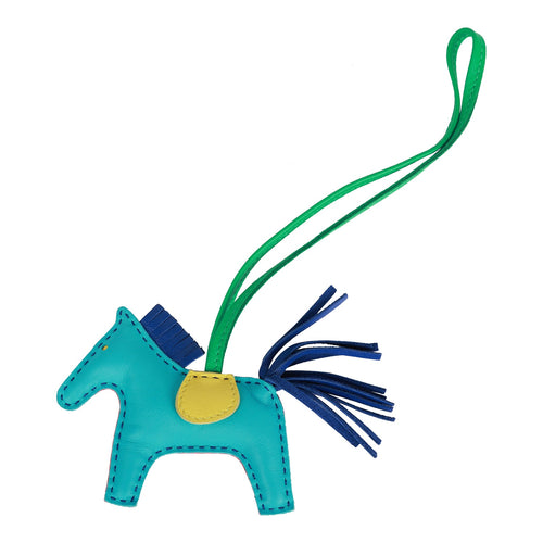 Hermes Rainbow Reversible Bleu Aztec and Rose Shocking Rodeo Bag Charm PM