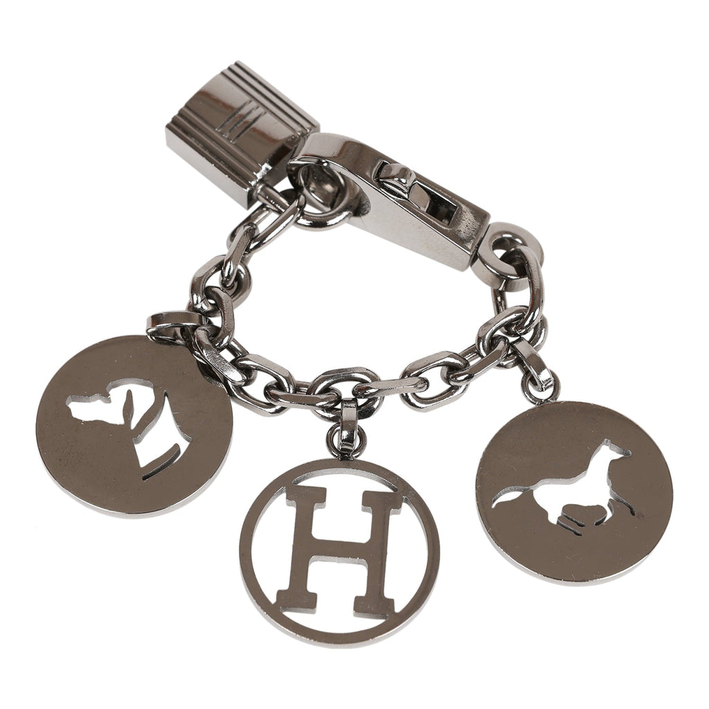 Hermes Silver Breloque Dog Horse H Palladium Bag Charm for Birkin