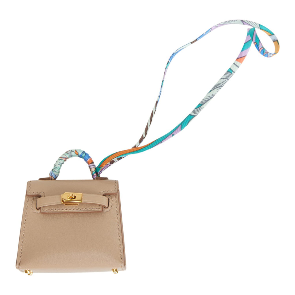 Hermes Mini Kelly Twilly Bag Charm Argile Tadelakt Gold Hardware