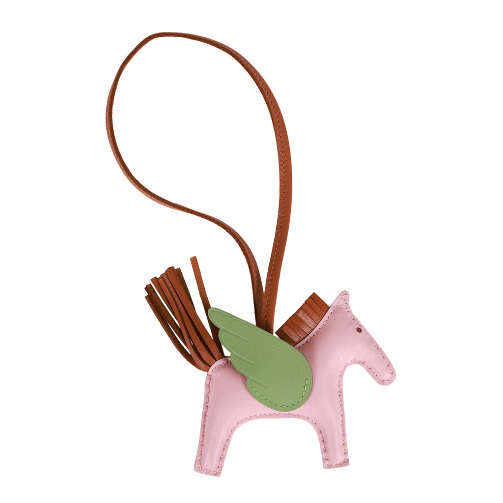 Hermes Rose Sakura/Vert Criquet/Gold Pegasus Horse Rodeo Bag Charm PM