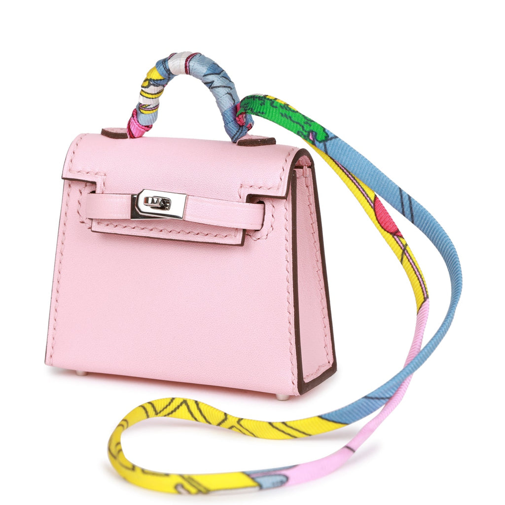 Hermès Micro Kelly Twilly Charm Rose Sakura Tadelakt Leather Palladium