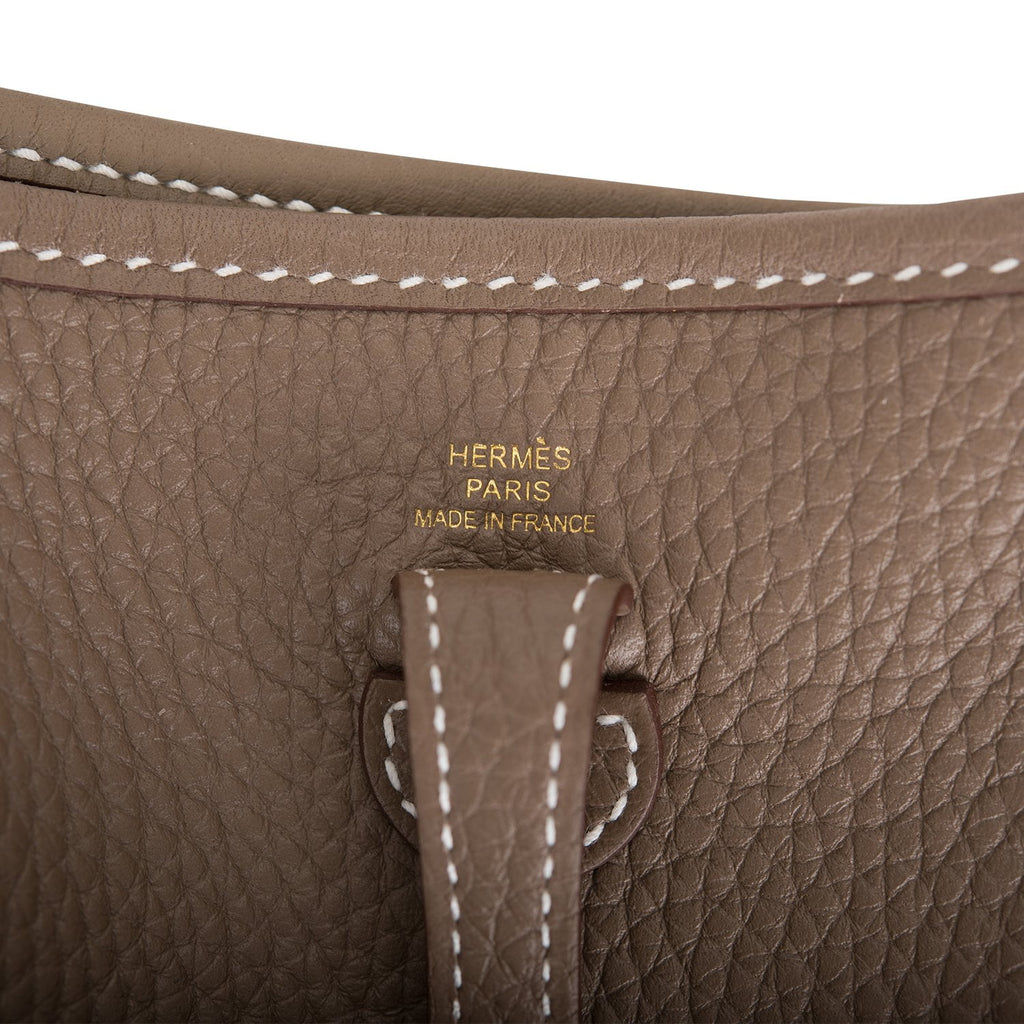 Hermes Etoupe Evercolor Leather Evelyne PM II Bag - Yoogi's Closet