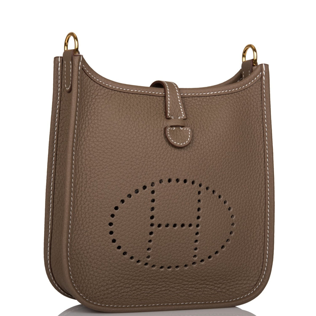Hermes Mini Evelyne TPM Bag Etain Clemence Leather with Gold Hardware –  Mightychic