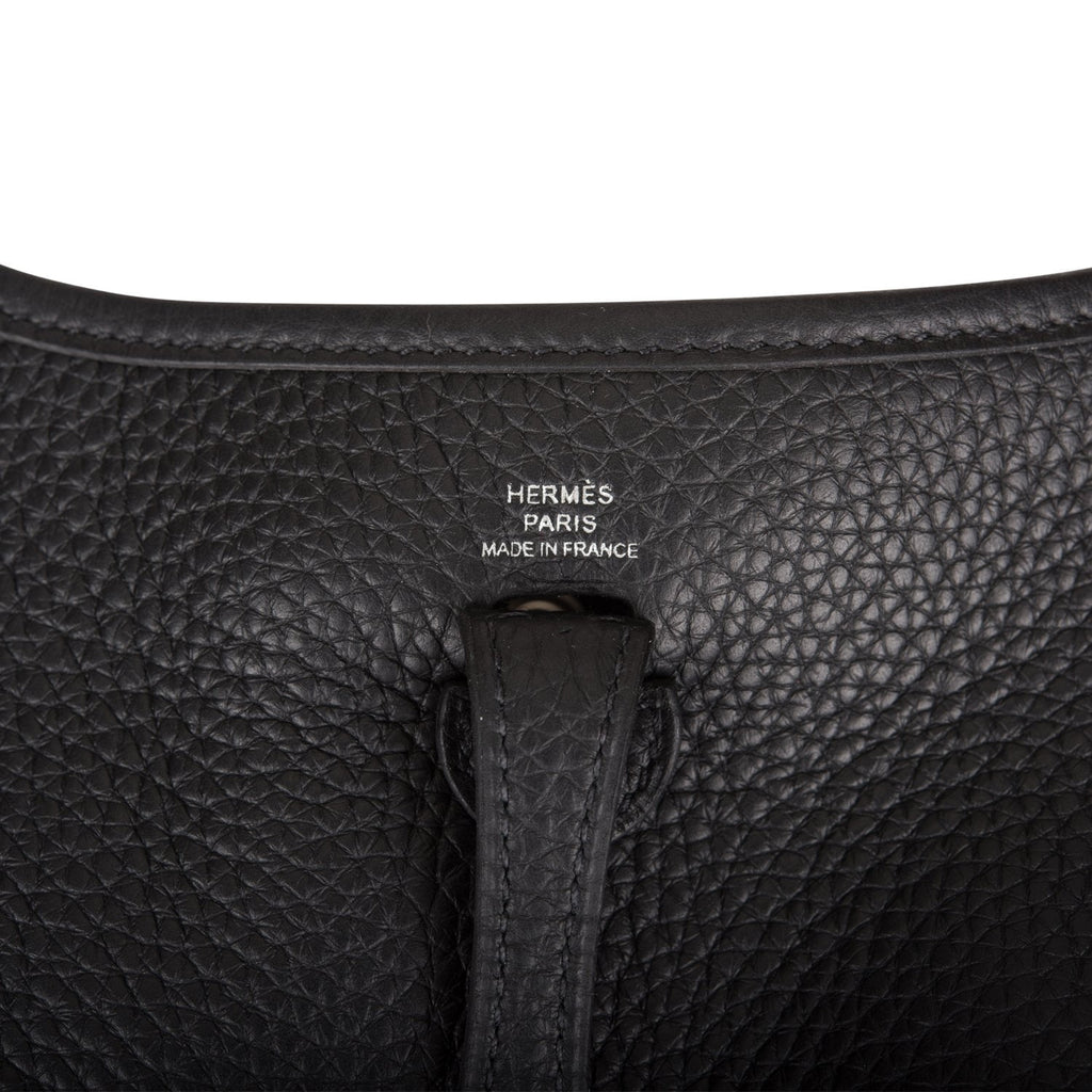 Hermes Mini Evelyne TPM Bag Black Clemence Leather Cavale Strap with P –  Mightychic