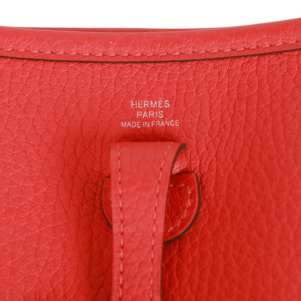 Hermes Mini Evelyne Rouge Pivoine/ Rose Sakura stamp X