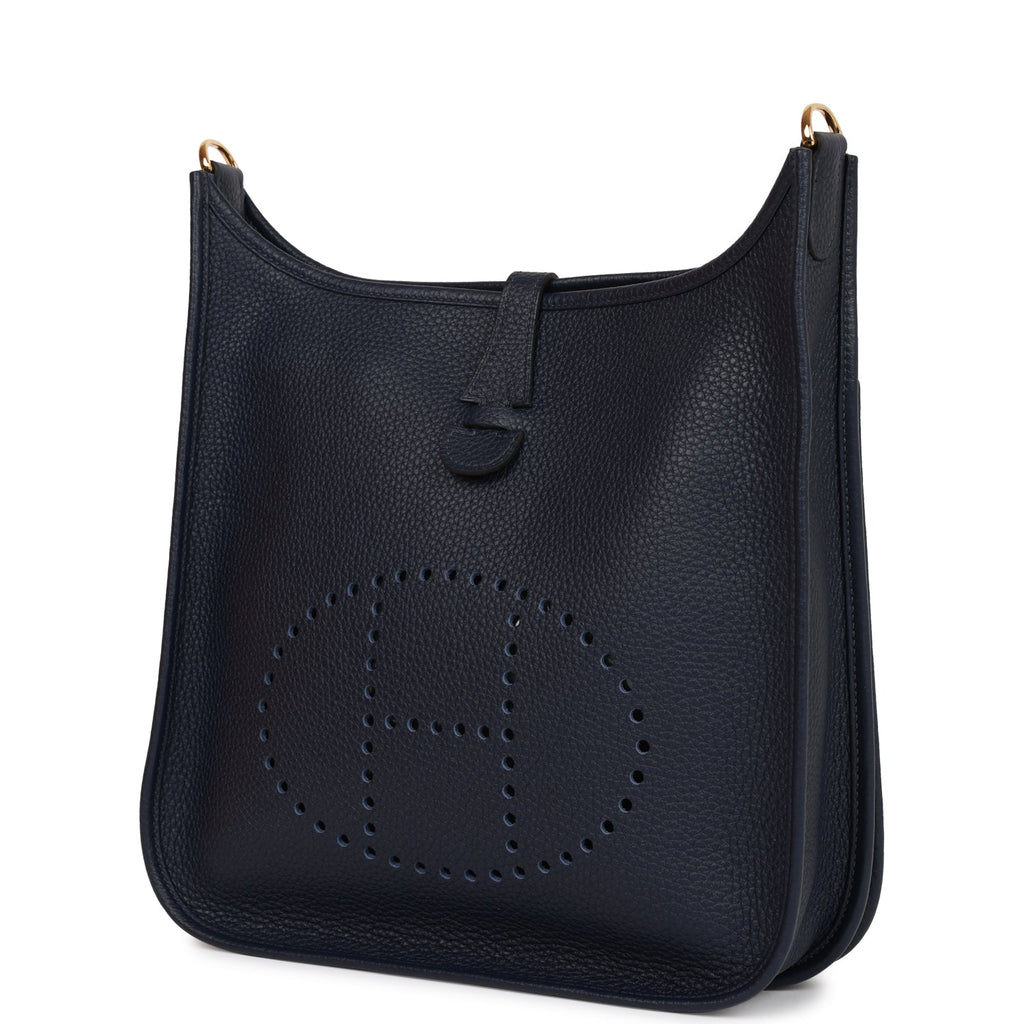 Hermes Evelyne  bag TPM Blue nuit/ Blue indigo Clemence leather Gold  hardware