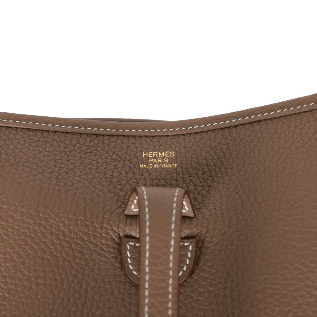 Hermès - Hermès Evelyne 16 TPM Taurillon Clemence Leather Crossbody Bag-Etoupe Gold Hardward