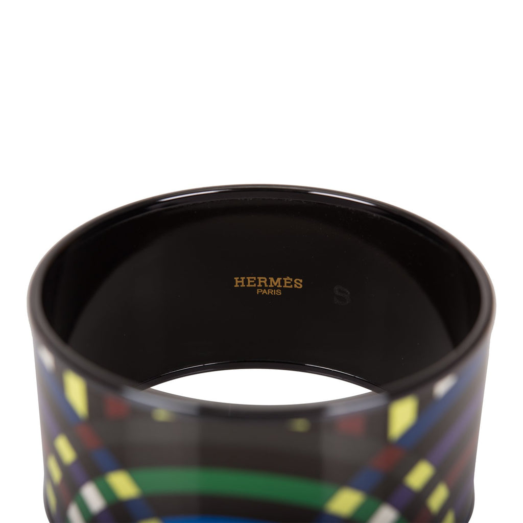 Hermes "Multicolor Circles" Extra Wide Printed Enamel Bracelet PM (65) (Preloved - Mint)