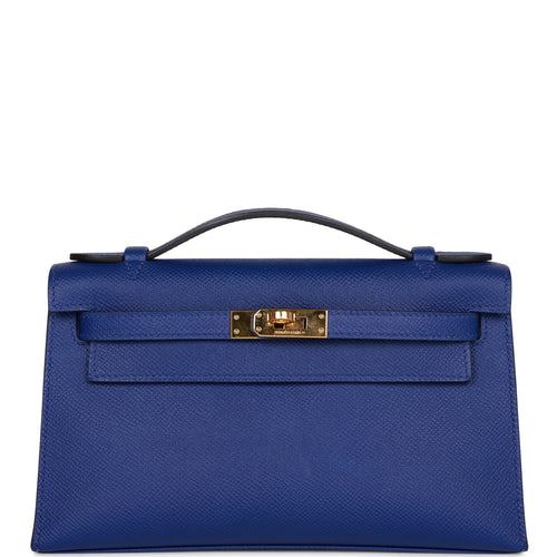 Pre-owned Hermes Kelly Pochette Bleu Electric Epsom Gold Hardware