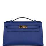 Pre-owned Hermes Kelly Pochette Bleu Electric Epsom Gold Hardware