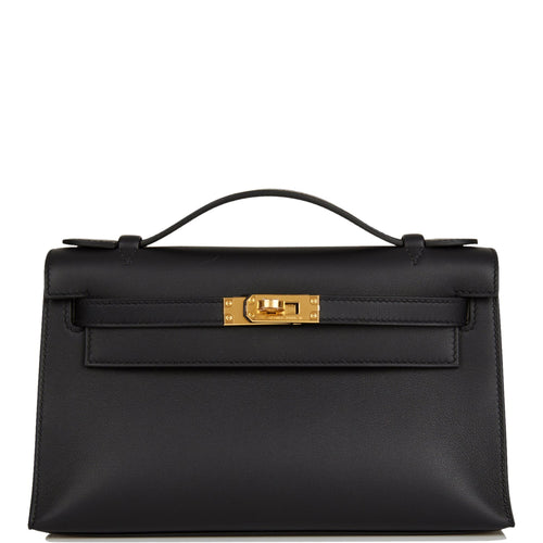 Hermes Kelly Pochette Black Swift Gold Hardware