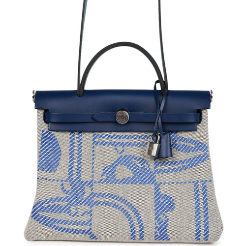 Hermes Herbag Zip PM 31 Brides de Gala Toile H Berline Bleu France Hunter Palladium Hardware
