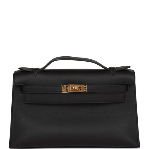 Hermes Kelly Pochette Black Swift Gold Hardware