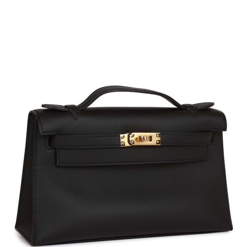 Hermes Kelly Pochette Black Swift Gold Hardware