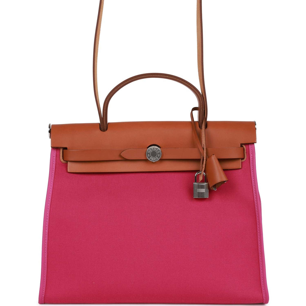 Hermes, Bags, Hermes Herbag Zip Leather And Toile 3 Pink