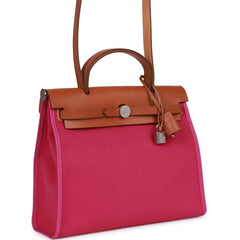 Hermes Herbag Zip PM 31 Rose Pourpre Toile H Berline Vache Barenia Hunter Palladium Hardware