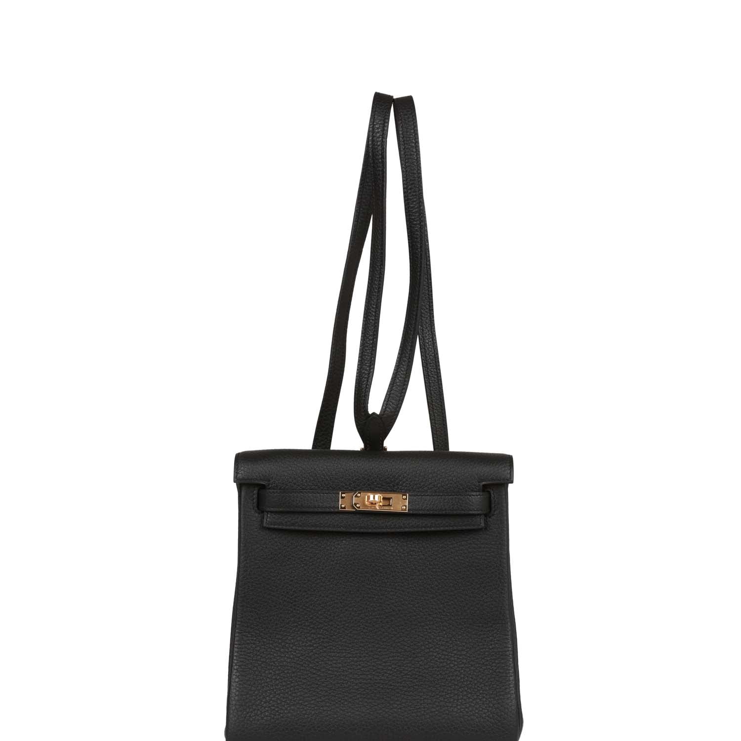 KELLY ADO 22 TOGO BACKPACK IN BROWN CALFSKIN GOLD HARDWARE